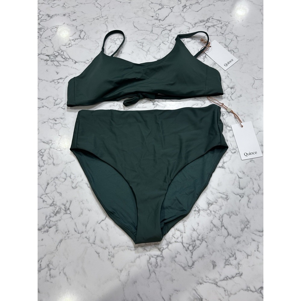 NWT Quince Palm Green Italian Scoop Neck Bikini Top & High Rise Bottom Set Large